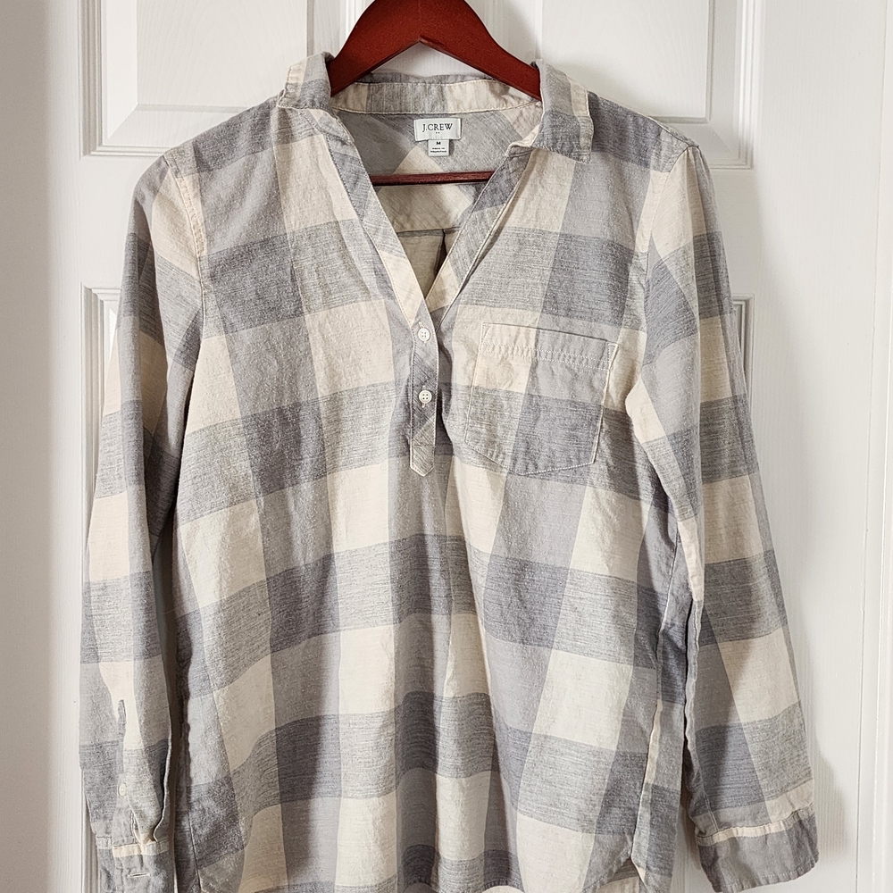 J.Crew Gray and White Plaid Long Sleeve Shirt - 100% Cotton!